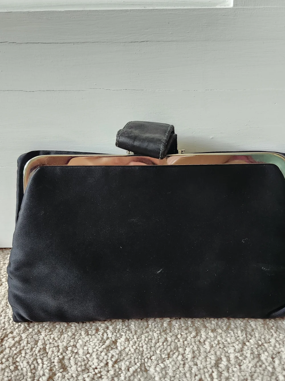 Vintage Black Satin Clutch with Crystal Bar